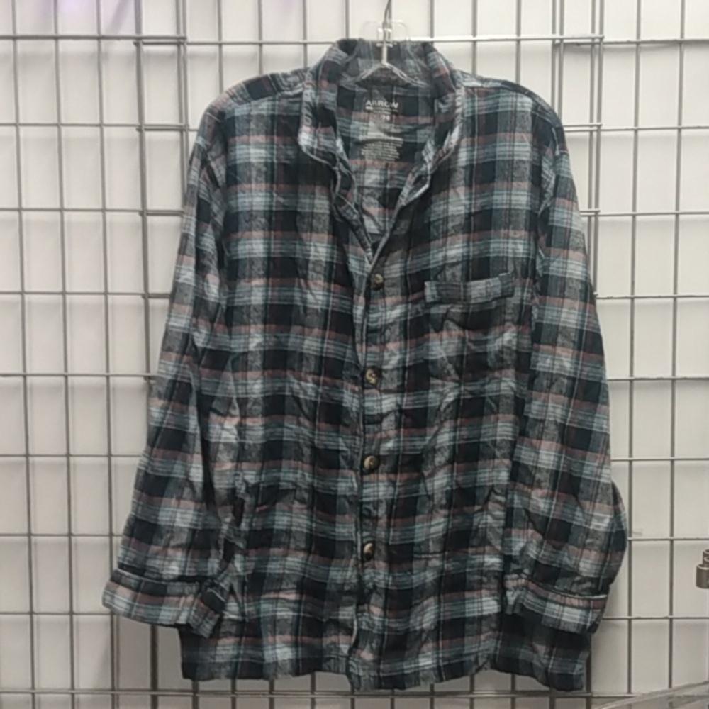 Arrow Men's Pajama Top XL Plaid Blue, Gray